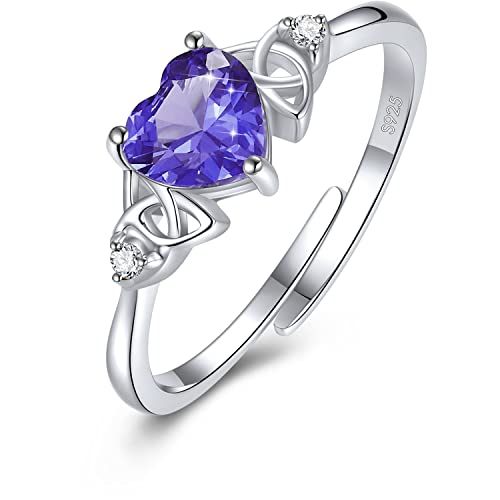SIMPLGIRL Anillos de plata de ley 925 con nudo de la trinidad celta y piedra natal para mujer, compromiso ajustable, promesa, anillo de boda, cumpleaños, aniversario, joyería, regalos