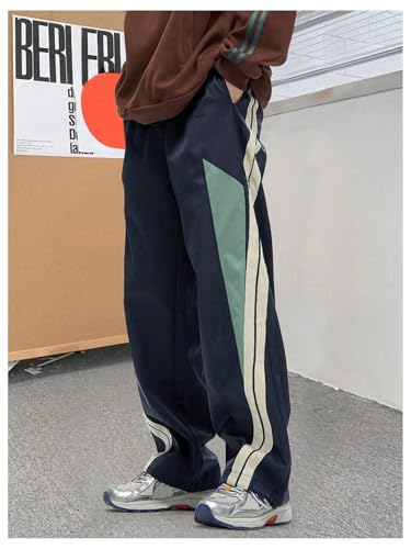 GORGLITTER Boy's Color Block Baseball Pants Striped Wide Leg Baggy Track Pant with Pockets4