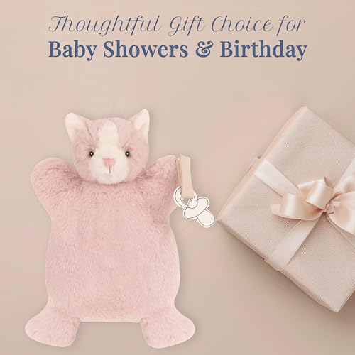 Image of MON AMI Callie Kitty Pacifier Holder & Security Blanket | 12-Inch Soft Plush Baby Blanket with Velcro Pacifier Holder | Perfect Newborn Essential for Birthdays & Baby Showers