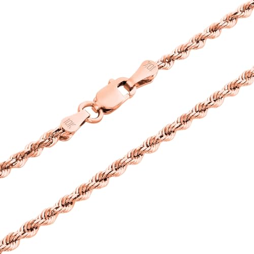 Nuragold 10k Real Rose Gold 1.8mm Rope Chain Diamond Cut Necklace (16