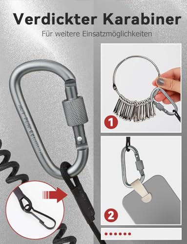 BESPOTCL Tactical Lanyard Paracord, Elastische Spiralkabel mit 2 Karabiner, RSG Halterung Polizei Ausrüstung, Schlüsselband Schwarz für Rettungsschere Taschenlampe Pfefferspray Outdoor