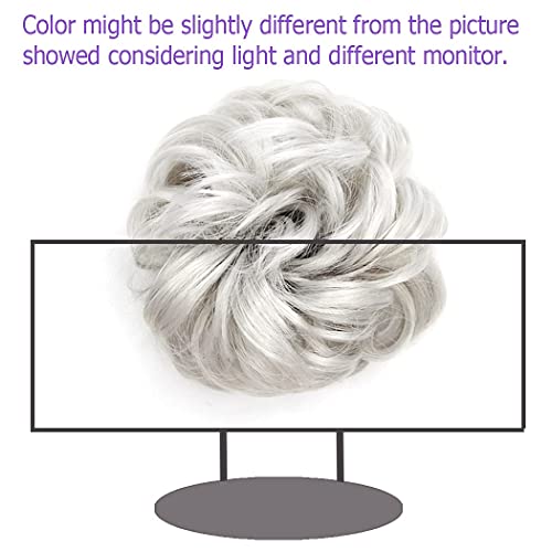 2Pcs Messy Hair Bun Hair Piece Scrunchy Hair Bun Pieces Extension Curly Wavy Rubber Band Elastic Scrunchie Ponytail Hair Accessories (Silver Gray) #TOP5