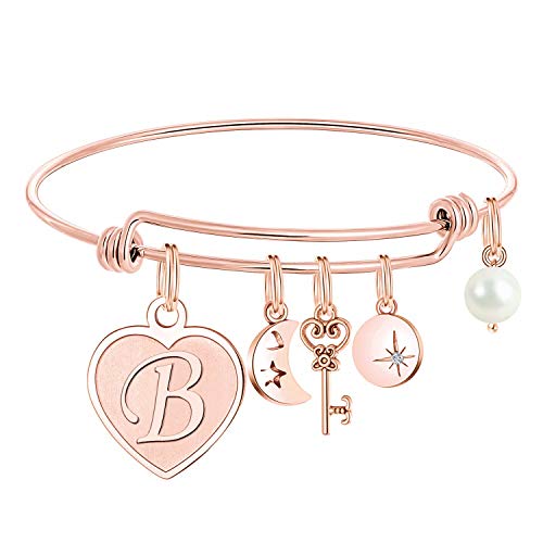 M Mooham Charm Bracelets For Women Girls, Rose Gold Letter B Initial Charm Bangle Bracelet Mothers Day Valentines Present Gifts For Women Jewelry, Bridesmaid Proposal Gifts For Wedding #TOP29
