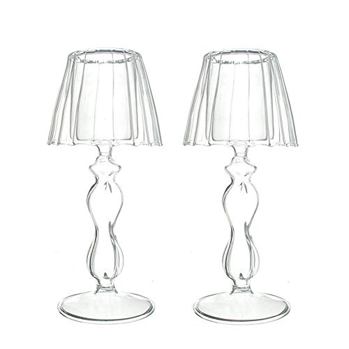 Sziqiqi 2Pcs Lamp Shape Glass Tealight Holder, Crystal Candle Holders Centerpiece, Party Wedding Dinner Coffee Hone Decoration, Lamp Shape