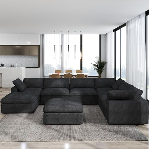 Image of JACH 160 inch Cloud Sectional Sofa, Modern Overzised Down Filled Comfy Couch, 8 Seater Convertible Modular Cloud Couch for Living Room, Deep Seat Couches, Sofa Covers Removable, Ottomans with Storage