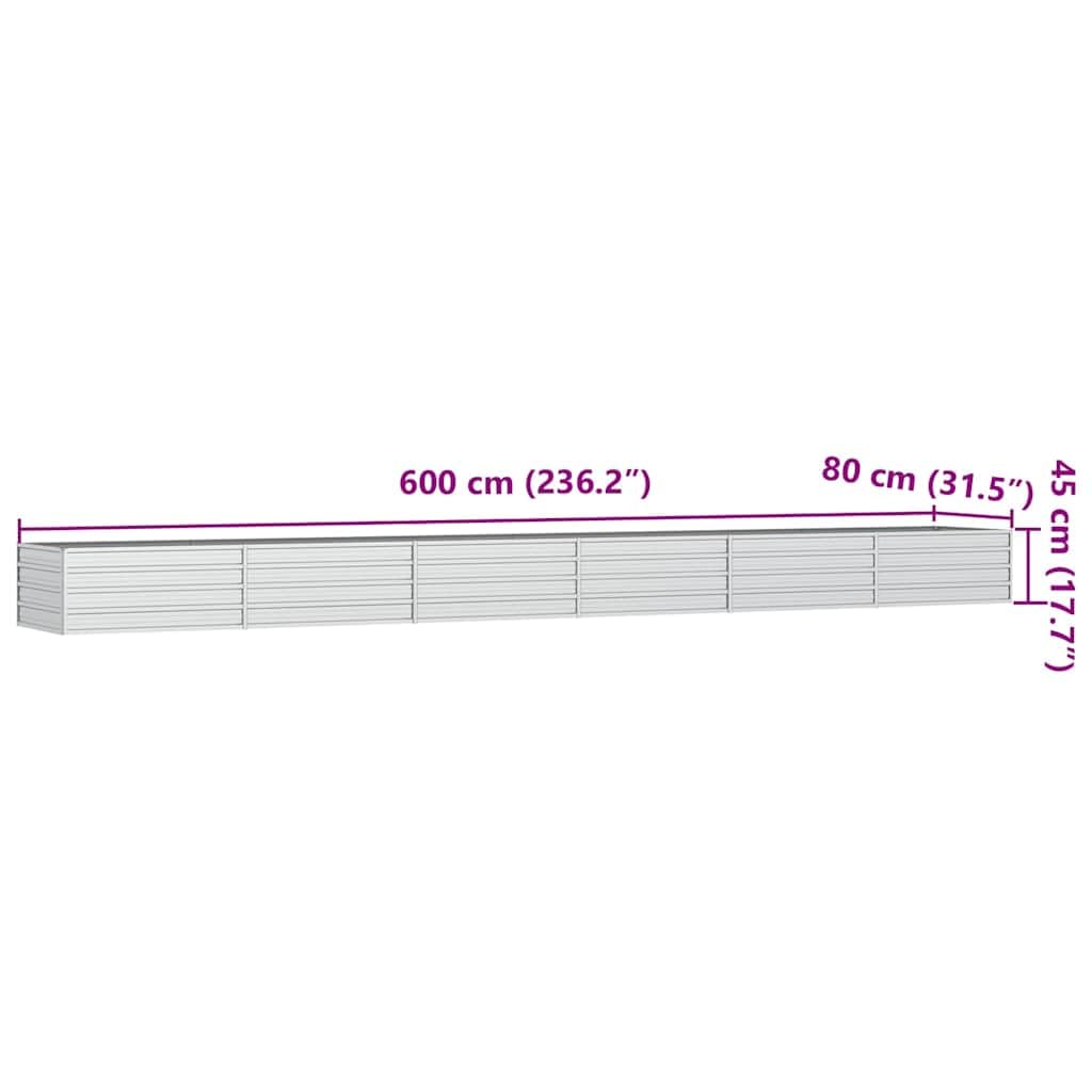 Letto rialzato da giardino 600x80x45 cm Acciaio Zincato Argento | Ampio spazio per piante da orto, terreno aperto, resistente all'acqua, uso esterno