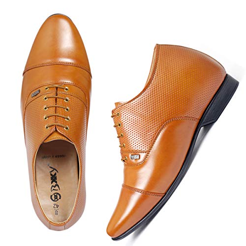 Image of BXXY 9 cm (3.5 Inch) Height Increasing Casual Shoe Oxford Lace-Up Semi Brogue l Patent Faux Leather Shoes