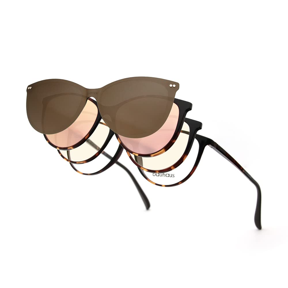 BauhausMagnetic Clip on Sunglasses for Men & Women Polarized UV Protection Retro Square Eyeglasses Fit Over Night Driving