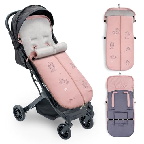 Interbaby Saco Silla Paseo Universal Saco Bebe Invierno Suave, Cálido, Afelpado | Saco Carro Bebe Invierno Desmontable, Doble Apertura, Lavado Fácil, Materiales Antialérgicos, Cactus Rosa