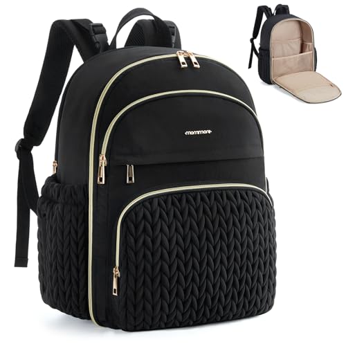Image of mommore Diaper Bag Backpack Large Baby Bag with Insulated Pockets, Laptop Sleeve Stroller Buckles, Quilted Travel Diaper Backpack with Luggage Strap