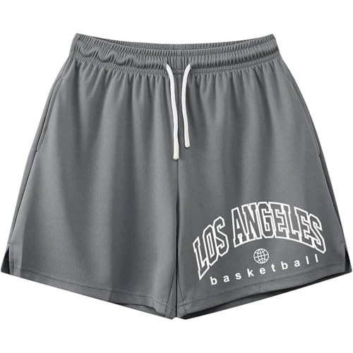 YOSUWOAI Pantalones cortos para hombre, pantalones deportivos holgados Los Ángeles, pantalones cortos sueltos, pantalones cortos de algodón, pantalones cortos para correr, con bolsillos, bermudas