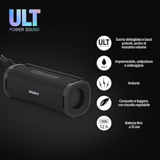 Sony ULT FIELD 1 | Speaker portatile wireless Bluetooth con ULT POWER SOUND, bassi profondi, IP67, impermeabile, antipolvere, antiurto, batteria da 12 ore, qualità chiamata chiara, viaggio - Nero