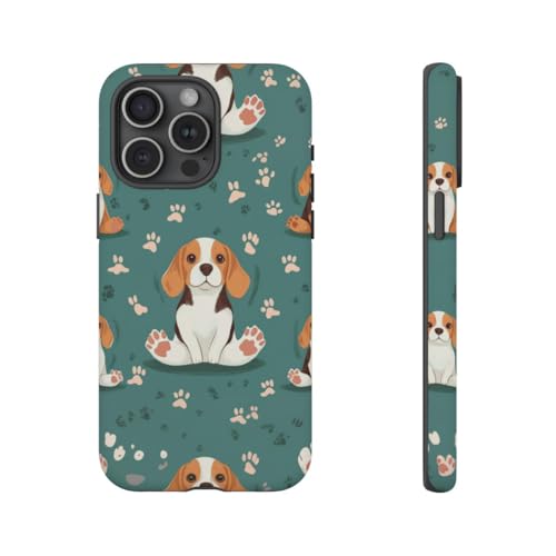 Coque iPhone 15 Pro Max rigide mate motif chien beagle assis couleur bleu sarcelle