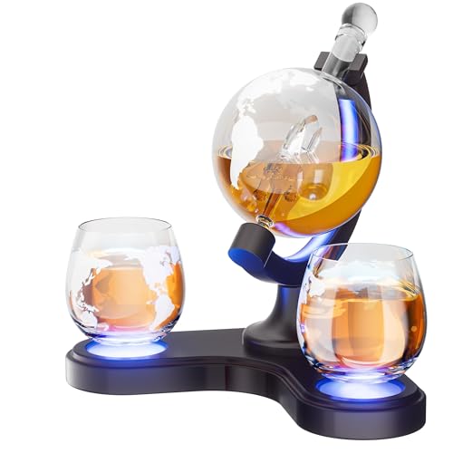 Gifts for Men Dad, Kollea Unique Light Up Whiskey Globe Decanter Sets with 7 RGB Colors, Cool Christmas Birthday Gift for Men, Funny Anniversary Present for Him Husband