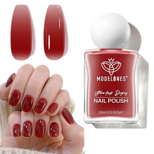 modelones Jelly Red Nail Polish, Sheer Dark Red Clear Translucent...