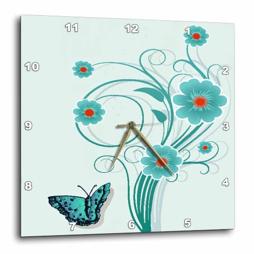 Reloj de pared 3dRose 15x15 pulgadas con flores y mariposa miniatura 1