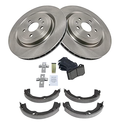 Image of TRQ Rear Brake Pad and Rotor Set Ceramic Parking Brake Shoe Compatible with 2009-2015 Cadillac CTS 2010-2015 Chevrolet Camaro