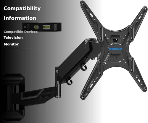 MOUNTUP Height Adjustable TV Wall Mount for 26-55 Inch TVs, Gas Spring Full Motion Articulating TV Bracket with Smooth Swivel Tilt & Safe Corner Installation, 400x400mm VESA, 11-66 lbs, Textured Black