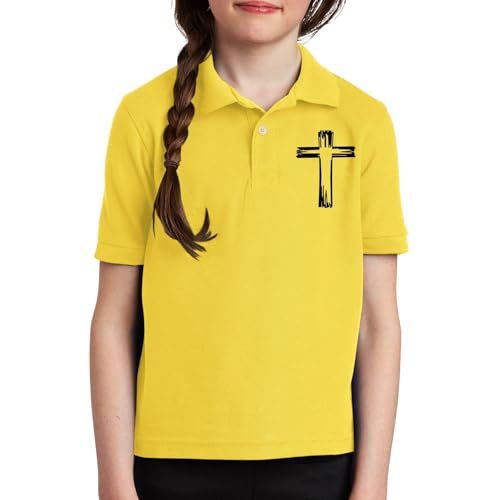 Teen Kids Aesthetic Polo Shirts Cross Print Tennis Tops for Tween Boys Girls Short Sleeve School Uniform Collared Tops
