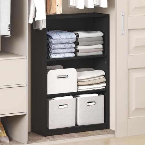 Image of Furinno Reed Closet Organizers and Storage, 3-Tier Closet Organizer, Open Shelf Closet Storage, for Wardrobe, Bedroom, Living Room, Blackwood