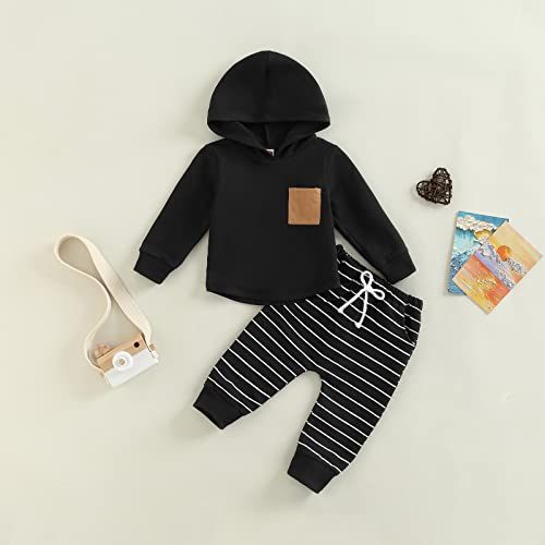 Toddler Boy Clothes Patchwork Sweatshirts Long Sleeve Tops Solid Pants Outfit Fall Winter Baby Hooded Clothe Set3