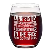DAZLUTE Funny Sister Gifts from Sister Brother, Thanks for Being My Sister Stemless Wine Glass for Women Friend Female Girls Stepsister Sister in Law Soul Sister on Birthday Galentines Christmas, 15Oz