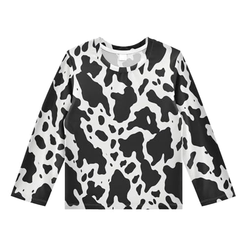 Black White Cow Pattern Boys Rash Guard Swim Shirts Long Sleeve UPF 50+ Quick Dry Sun Protection Shirt Swimwear Surf Tops for Toddler Kid Girl Fishing Swimming Outdoor 7-8T