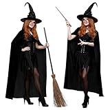 Axingqiwu Disfraz Halloween Mujer Bruja, Conjunto de Costume Witch Women, Capa De Bruja con Sombrero Negro para Adulto Halloween Carnaval