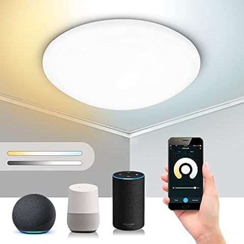 SYLSTAR 24W Smart LED Ceiling Light, App or Voice Control, 1800LM Dimmable CCT, Work with Alexa and Google Assistant, IP44, Ideal for Bathroom Bedroom Hallway Kitchen Sitting Room and More, Ø30cm Cover