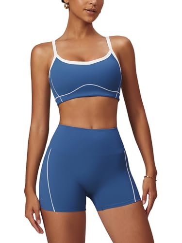 Yoga sets for women 2 piece Fashion contrasting lines Sports Bra and Tummy Control Butt-lifting Shorts
