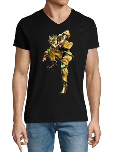 T-shirt Anime 92 col en V en coton noir pour homme à manches courtes