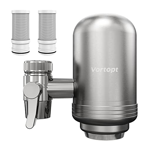 Vortopt Filtro de Agua para Grifo de Acero Inoxidable - Purificador de Agua para Grifo - Filtro Agua Grifo para Cocina, Bañera, Reduce el Plomo, el Cloro y el Mal Sabor, T2 (2 Filtros)