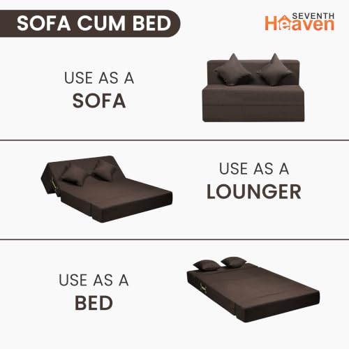 Image of Seventh Heaven Rejioce 2 Seater 4 * 6 Jute Fabric Washable Cover Sofa Cum Bed with 2 Cushions 2 Seater Double Foam Fold Out Sofa Cum Bed (Finish Color - Brown Delivery Condition - Pre-Assembled)