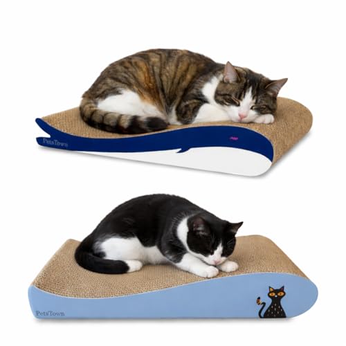 PetsTown Cat Scratcher Board Large Durable Cardboard Scratching Pads for Indoor Cats Organic Catnip Furniture Protector