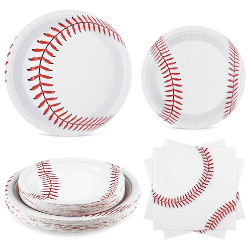 Kochorie 75 Pieces Baseball Paper Plates and Napkins 7 Inch & 9 Inch Disposable Party Tableware Set Baseball-Themed Party Decorations for Birthday Sports Team Favors Supplies