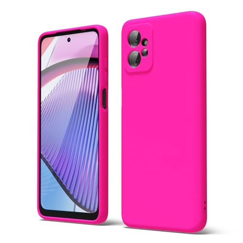 oakxco for Motorola Moto G Power 5G 2023 Phone Case Liquid Silicone, Neon Bright Solid Color, Thin Slim Soft Rubber Gel Matte TPU Plain Simple Cover for Women, Hot Pink Fuchsia