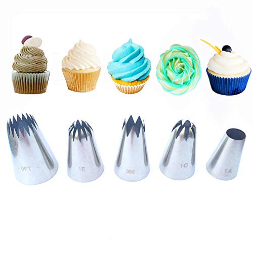 CHSEEO Douilles Pâtisserie, 5Pcs Buses de Pâtisserie Poche à Douilles Douilles de Glaçage Pointes Kits de Décoration pour Tarte, Cupcakes, Biscuit, Pâtisserie, Bonbon, Gâteaux #3 Cover