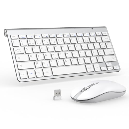 PINKCAT Ensemble Clavier et Souris sans Fil，Claiver AZERTY Français, Pack Clavier et Souris, Set Silencieux avec Récepteur Nano USB 2.4GHz, Compatible avec Windows/MacOS, Windows PC Laptop - Argent