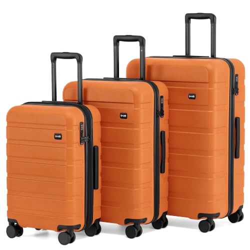 Image of Coolife Luggage Set, Lightweight Durable Hardshell, 3 piece, Orange new | Upgraded Polycarbonate Shell Suitcase,360 Spinner Double Wheels,Expandable(20''only),Tsa Lock,Aluminum Handle,Nested Design