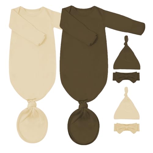 Image of COOZYNANA 2Pack Knotted Gown Baby Newborn, Ultra-Soft Modal Sleeper for 0-3 Month Boys & Girls