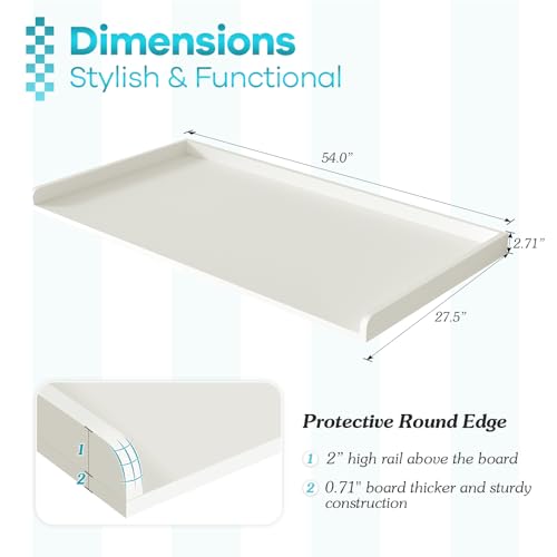 Kaboon Washer Dryer Countertop, Melamine Countertop with Edge Rails - 27.5" Depth x 54" Width Laundry Room Organization, White