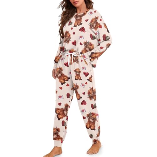 Image of Women's 2 Piece Printed Pajama Set Long Sleeve Sleepwear Set with Long Pants Casual Lounge Sets with Pocket