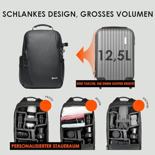 TARION Kamerarucksack Wasserdicht Fotorucksack SLR Kameratasche Kamera Rucksack mit 14 Zoll Laptopfach und Regenschutz für Spiegelreflexkameras-Schwarz