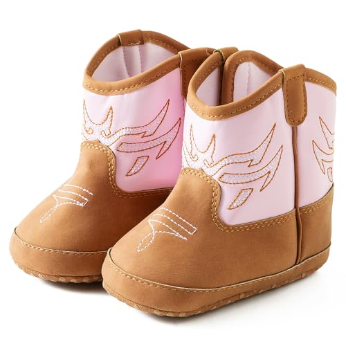 Image of Jastore Baby Boys Girls Cowboy Boots Infant Western Booties Toddler Soft Sole Non-Slip First Walker Crib Shoes