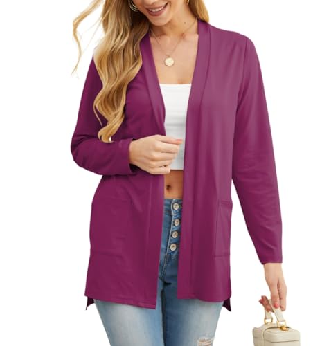 PrinStory Strickjacke Damen Cardigan Langärmelig V-Ausschnitt Strickjacke Mit Taschen Sommer Jacke