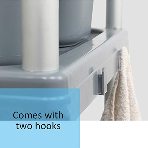 ZXD Service/Utility/Push Cart, 3 Shelves Utility cart 200 lbs Capacity, with 6 Multifunctional Buckets for Foodservice/Restaurant/Cleaning