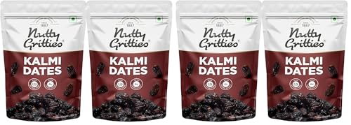 Image of Nutty Gritties Premium Kalmi Dates - 700g | Juicy & Delicious Khajoor, Khajur | No Artificial Colours | Naturally Sweet | Instant Energy | Resealable Pouch, (Pack Of 4, 350g Each),