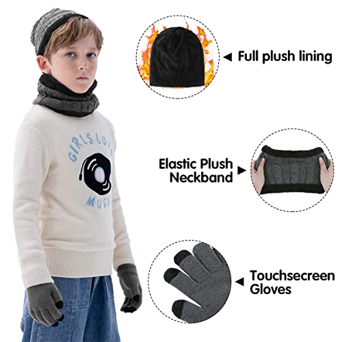 Image of 3Pcs Kids Winter Hat Knit Beanies Neck Warmer Scarf Gaiter and Toddler Touch Screen Mittens Gloves Set