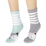 2-Pairs Women's Anti-Skid Micro-Plush Animal Face Socks - Set B3 - Fox