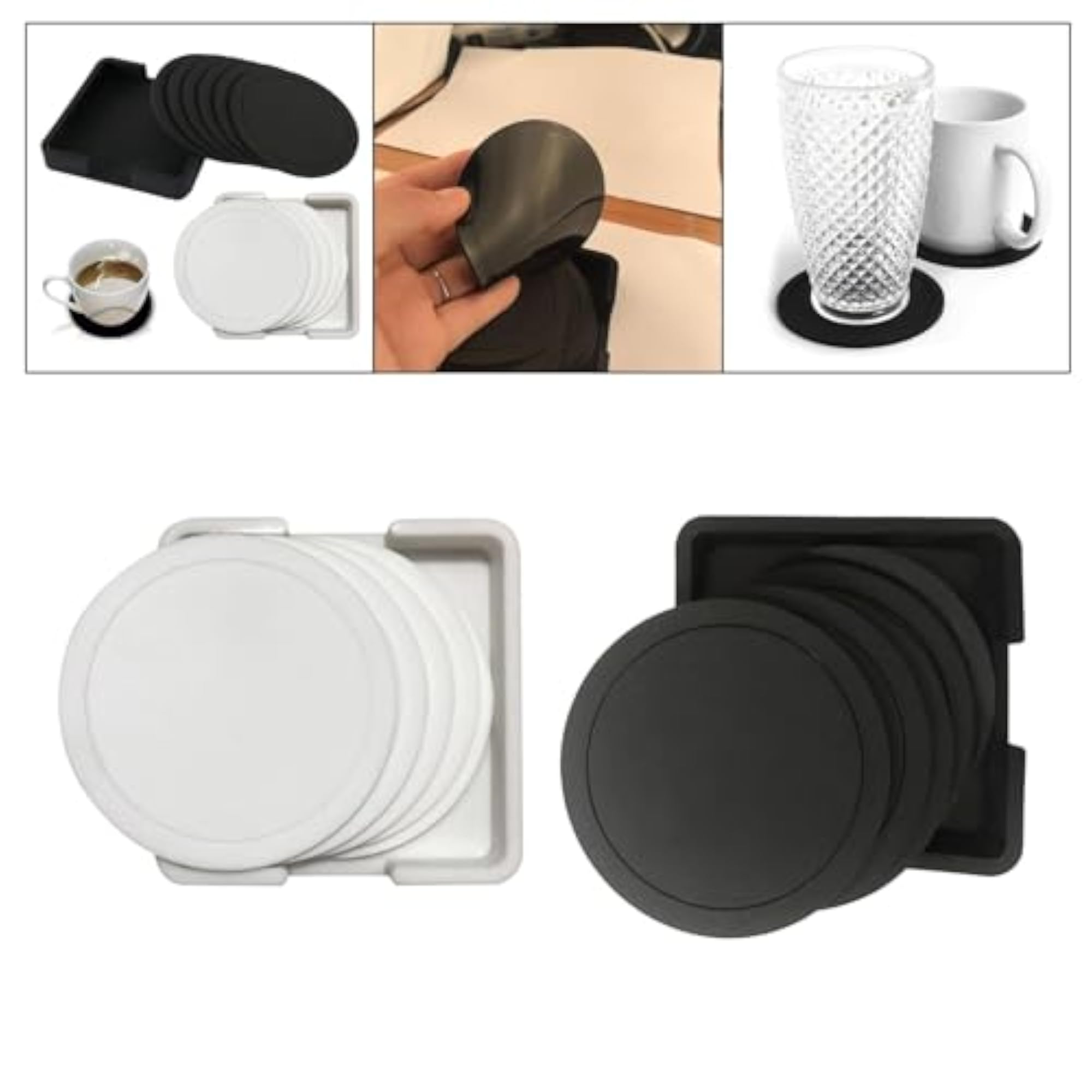 7X Heat Resistant Table Coaster Set, Black